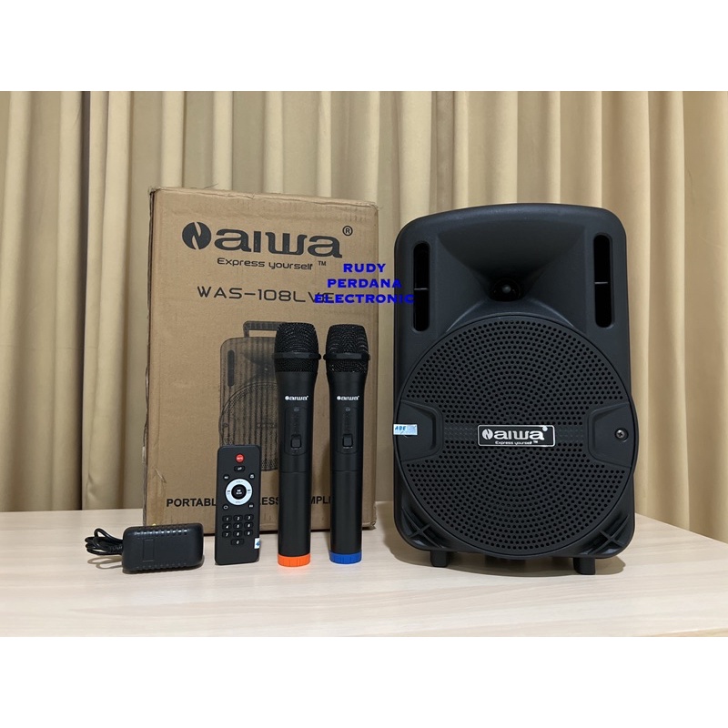 SPEAKER PORTABLE 8&quot; 8 INCH WIRELESS BLUETOOTH N AIWA WAS-108LVE ORIGINAL ORI GARANSI TERLARIS TERBAIK FM STEREO RADIO USB TF CARD MP3 AUX