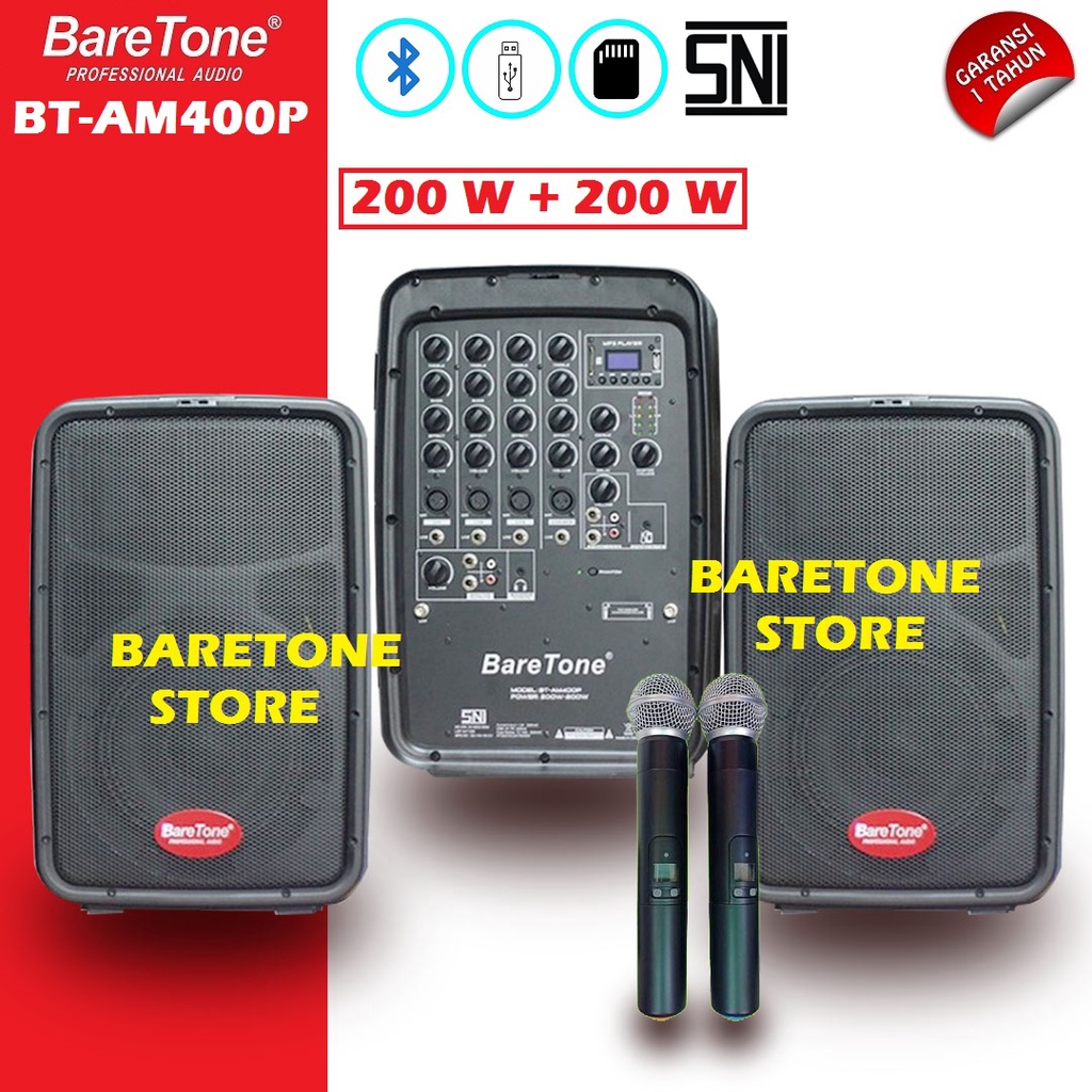 Jual SPEAKER AKTIF / ACTIVE 10 INCH WITH POWER MIXER BARETONE BTAM400P Shopee Indonesia