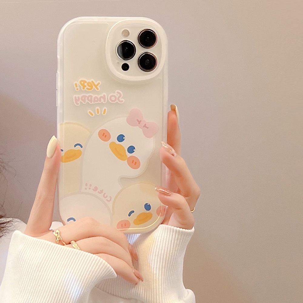 IPHONE Anak Perempuan Lucu Kartun Happy Duck Full Perlindungan Soft Case Cover Untuk Iphone7 8 PLUS XR XS 11 12 13 14 MINI PRO MAX SE 2020