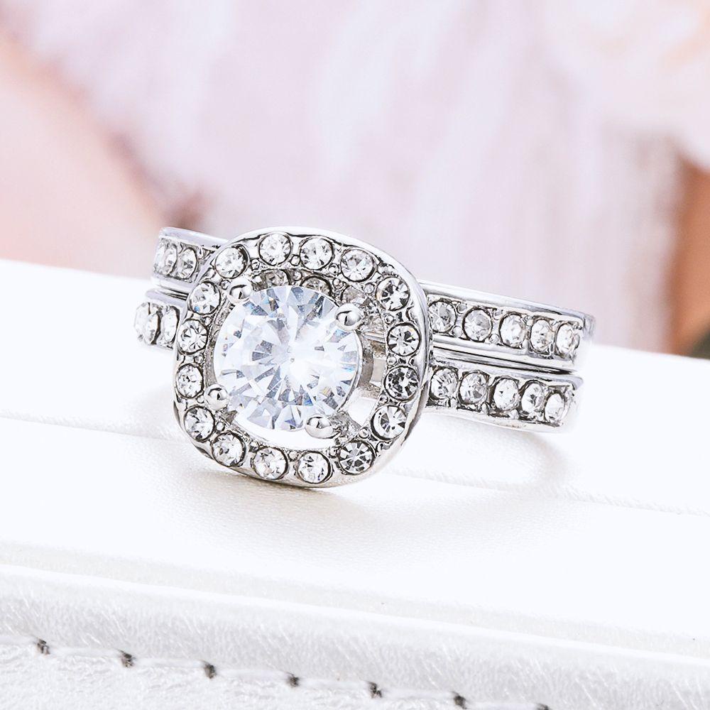 Lily White Sapphire Set Cincin Fashion Hadiah Pertunangan Pernikahan Perhiasan Mempesona