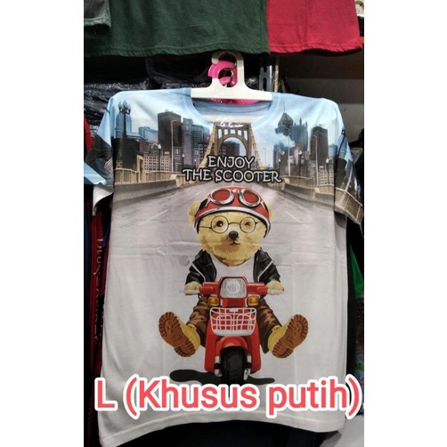 Kaos distro fullprint lengan pendek Teddy bear scooter