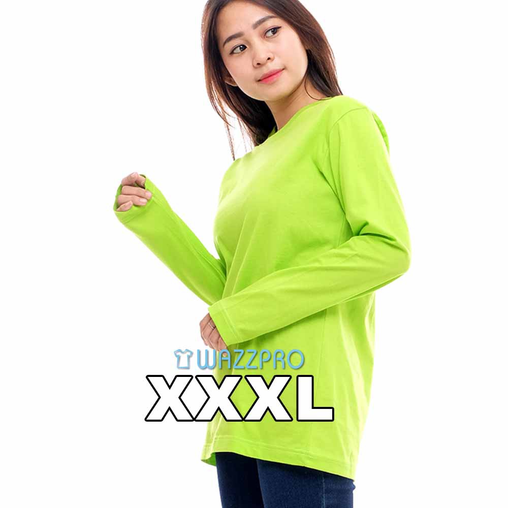 Kaos Polos Jumbo Pria Wanita XXXL Lengan Panjang Original Distro Katun Kombed 30s Hijau Stabilo