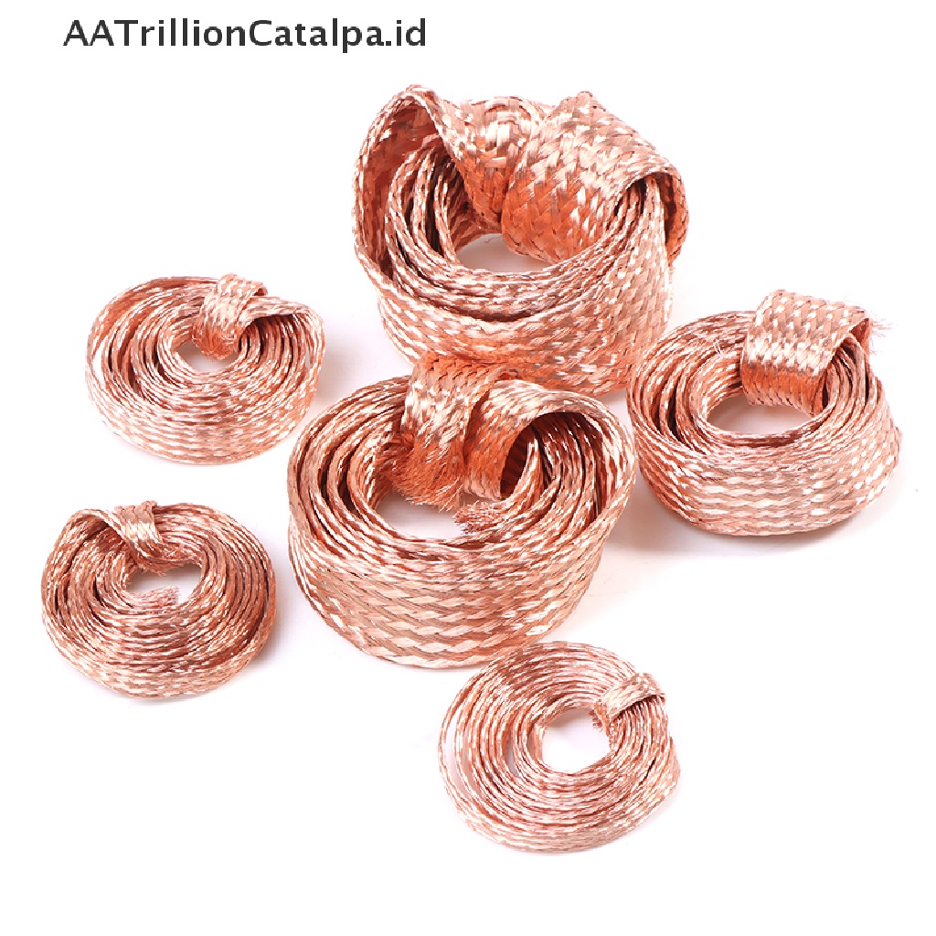 【AATrillionCatalpa】 1m Flat Pure Copper Braid Cable Bare Copper Braid Wire Ground Lead ID