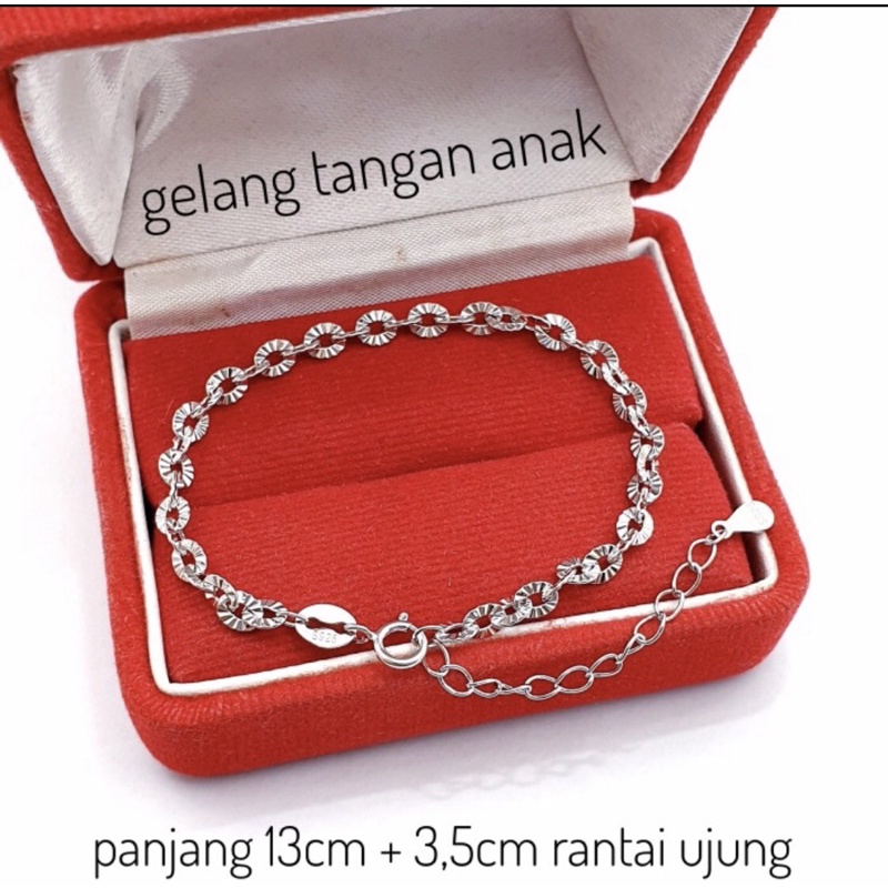 Gelang tangan anak rantai nori ukir gelang anak perak 925 lapis emas putih gelang anak