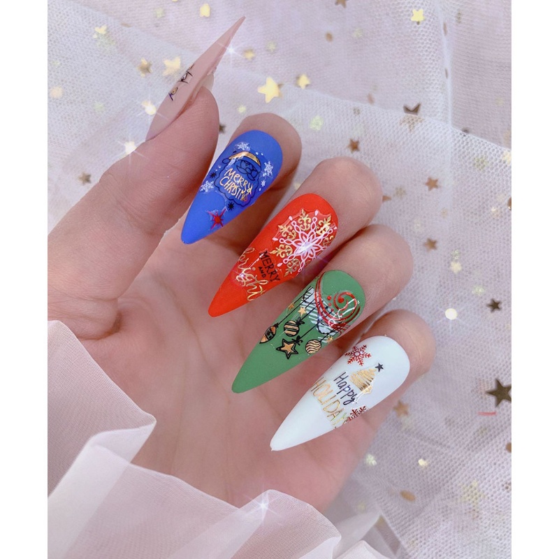 Stiker Kuku Motif Kepingan Salju Natal Dengan Perekat Untuk Nail Art