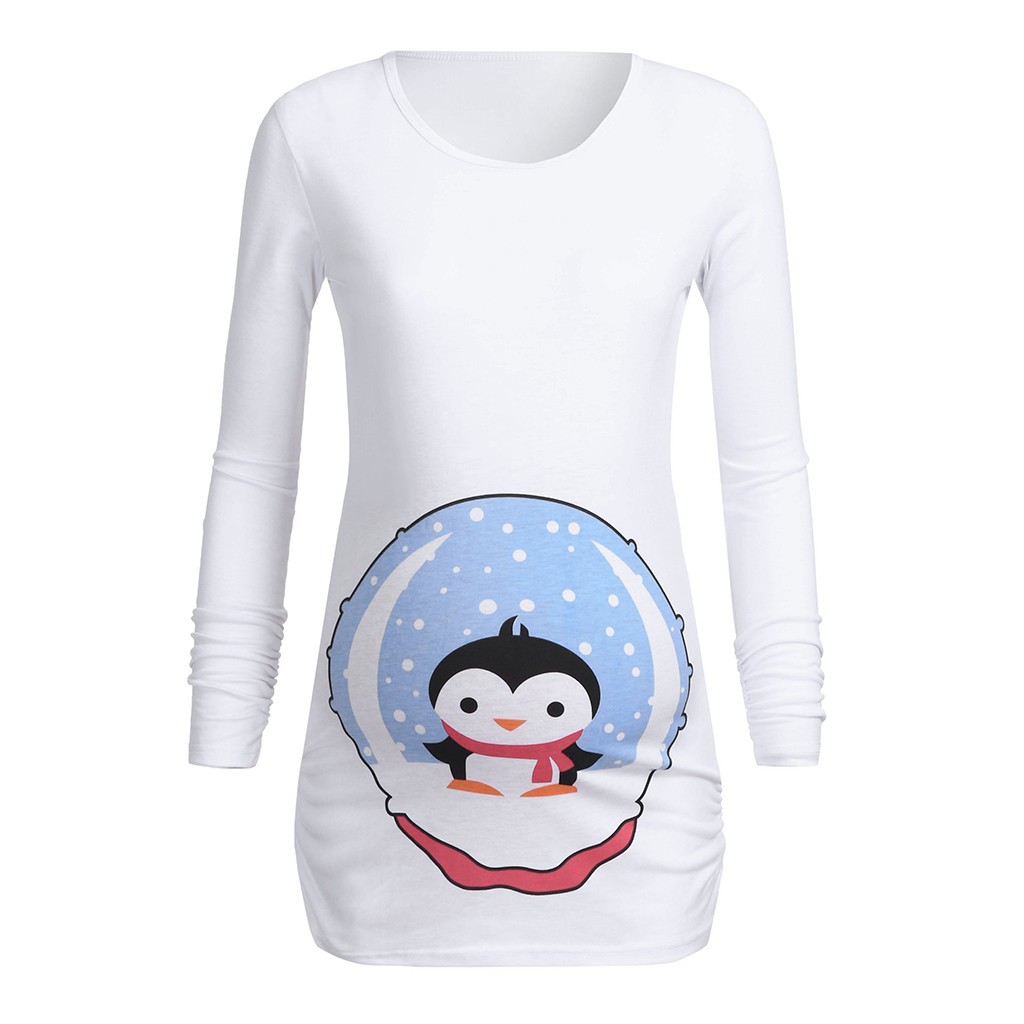 Kaos T Shirt Lengan Panjang Model Kartun Penguin Untuk Ibu Hamil