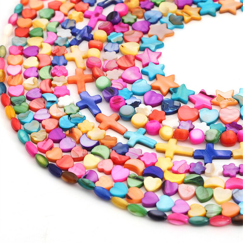 21-65Pcs Mix Color Natural Shell Beads Mother of Pearl Loose Bead Heart Butterfly Cross Flower Shape for DIY Jewelry Making