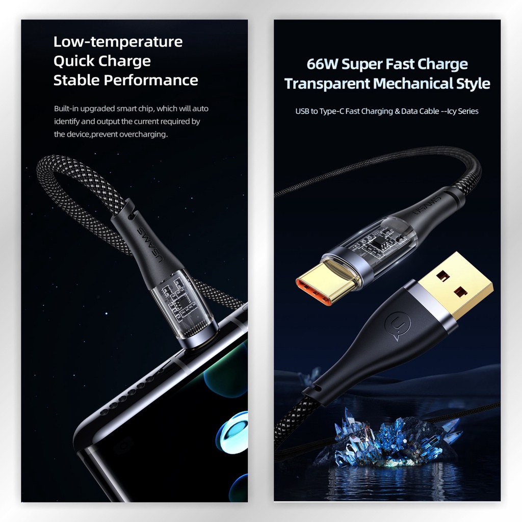 USAMS Icy Series Kabel Data Fast Charging USB to Type C 66W 6A