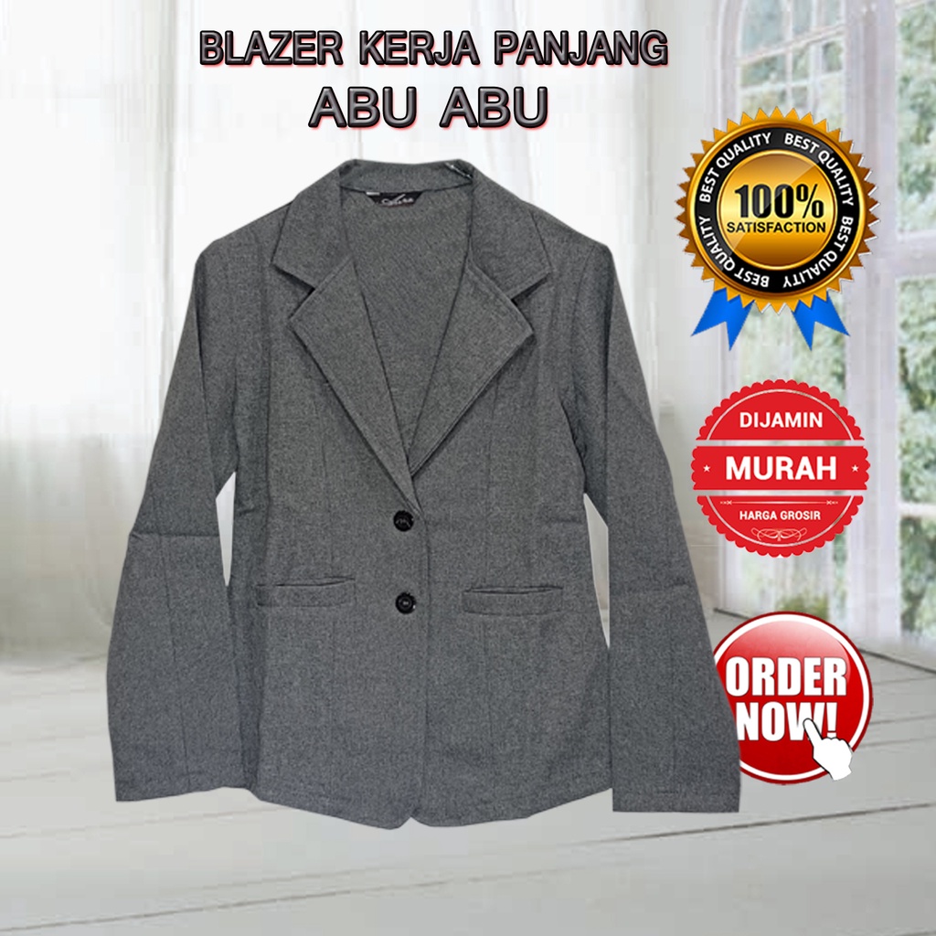 Blazer Kerja Wanita Lengan Panjang Hitam  Model Kancing 2 Bahan Gabardin