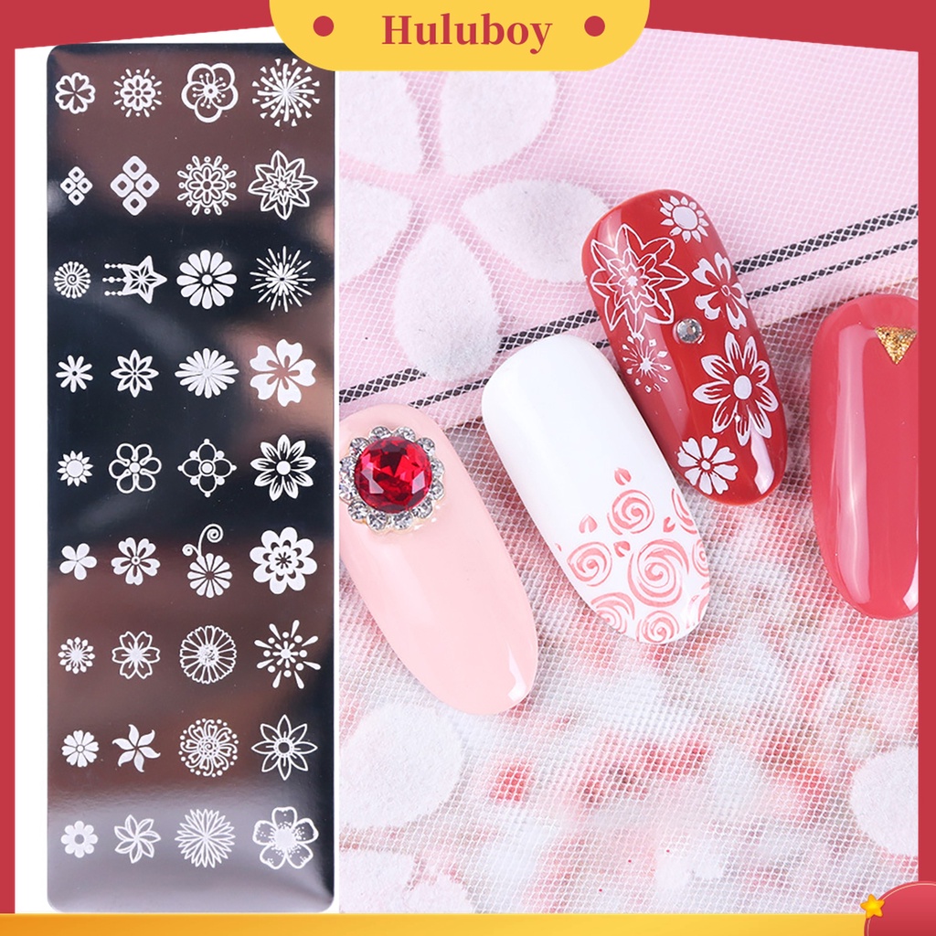 Huluboy Huluboy♡ Plat Stempel Kuku Bahan Stainless Steel Motif Print Bunga / Daun Untuk Manicure / Nail Art DIY