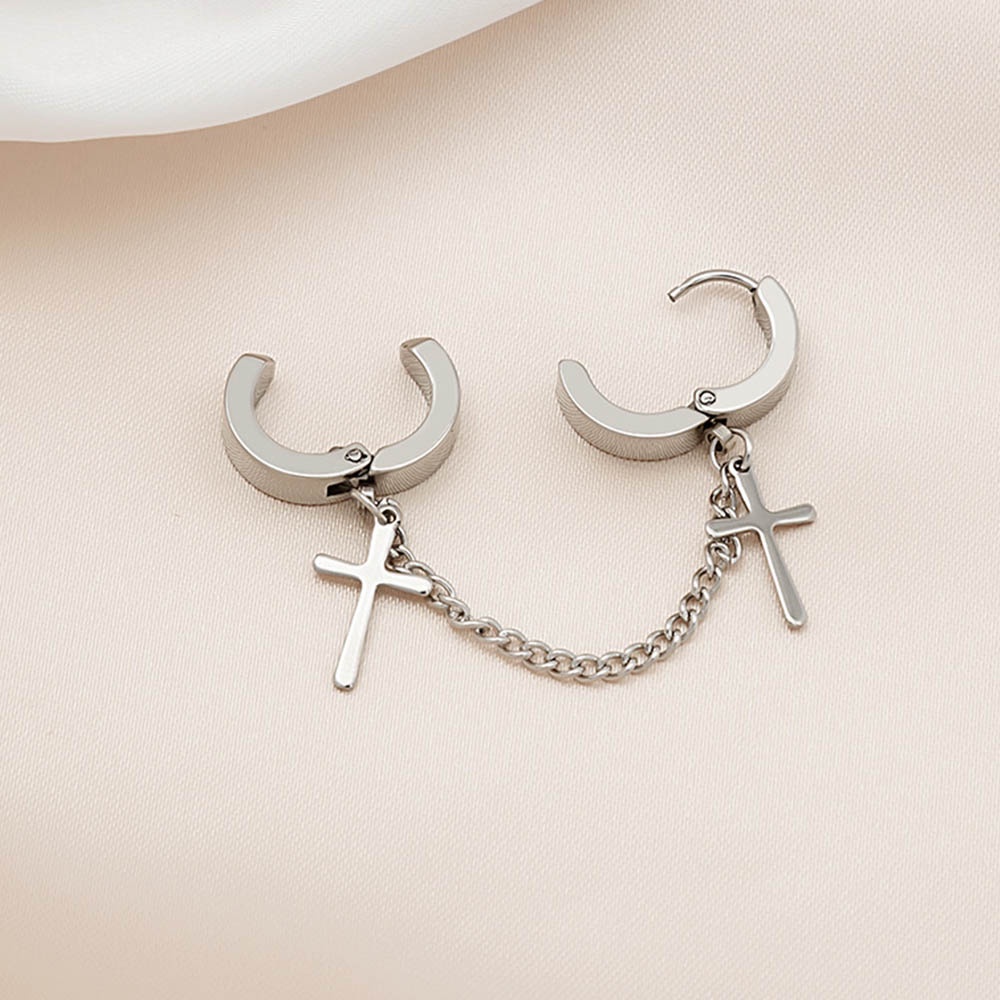 1 Pc Anting Rantai Rumbai Panjang Bahan Stainless Steel Gaya Punk Gothic Untuk Pria Dan Wanita