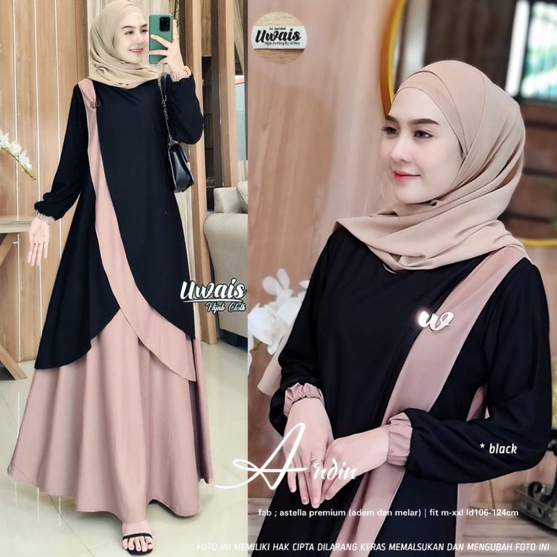COD UWAIS-ANDIN MAXI | MAXY DRESS KEKINIAN SIZE S M L XL XXL | GAMIS POLOS DUA WARNA REMAJA SIMPLE T