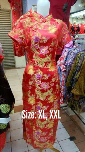 Cheongsam Long Dress Bahan Semi Sutera