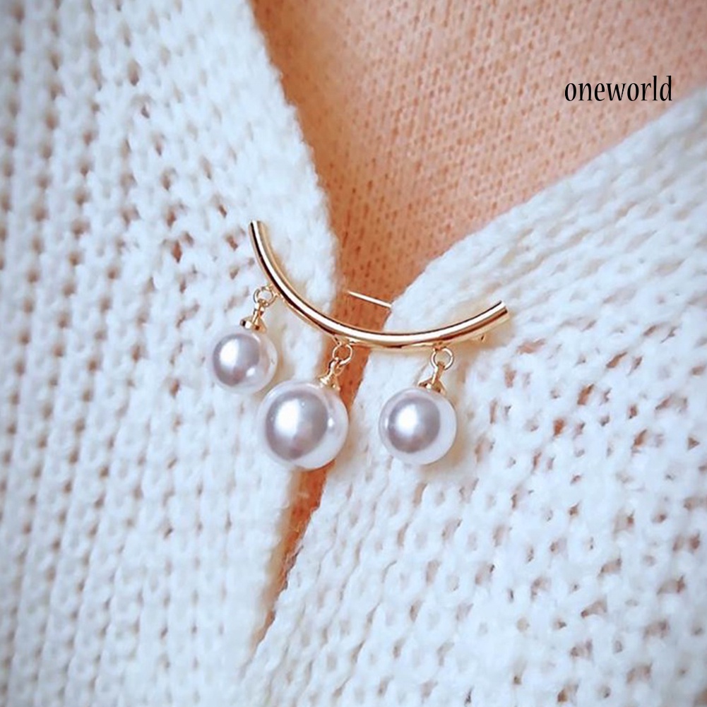 OW@ Fashion Women Faux Pearl Dangle Brooch Pin Cardigan Shawl Clip Jewelry Gift