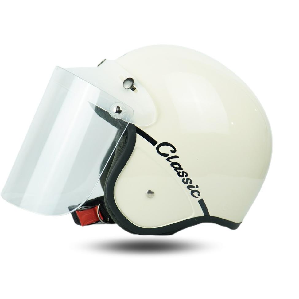 Helm Bogo Wanita  Dewasa Polos Classic Kekinian Motor Sni Helem Retro Kaca Datar Bening V5P7