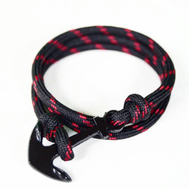 Gelang Tali Pria Keren Jangkar Paracord Hitam Merah