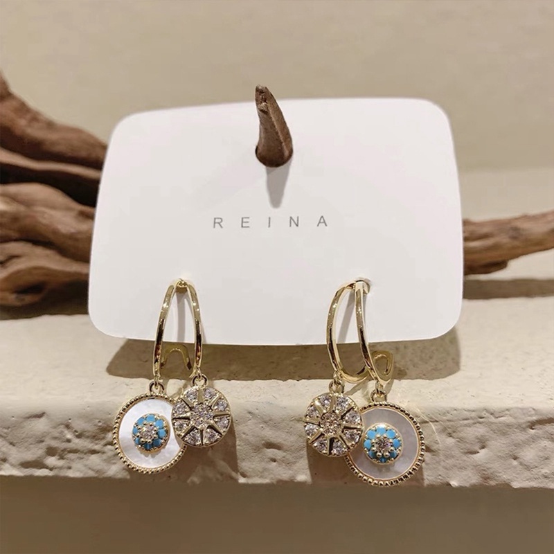 Fancyqube Anting Liontin Bunga Klasik Bentuk Bulat Warna Emas Gaya Korea Untuk Wanita