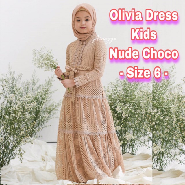 (BOOKED) OLIVIA DRESS KIDS AINAYYA NUDE CHOCO (SIZE 6)
