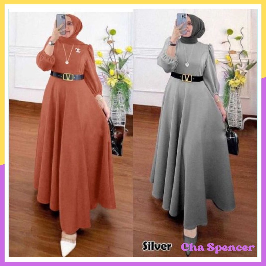 Baju Gamis Maxi Dress Scuba Polos Sephora Wanita Muslim Dewasa Jumbo Simpel Mewah Elegan Trend Pesta