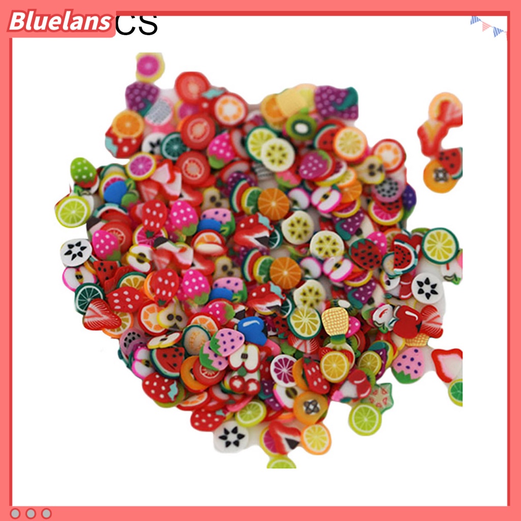 Bluelans 1000Pcs Stiker Kuku 3D Motif Buah / Bunga Bahan Keramik Untuk Nail Art