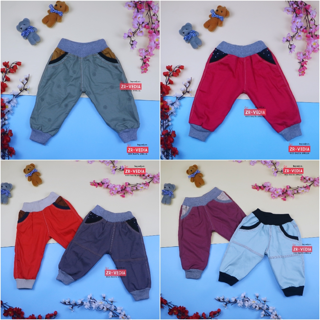 Jogger Lily uk 6-18 Bulan / Celana Anak Perempuan Joger Pants Polos Kantong Outfit Balita