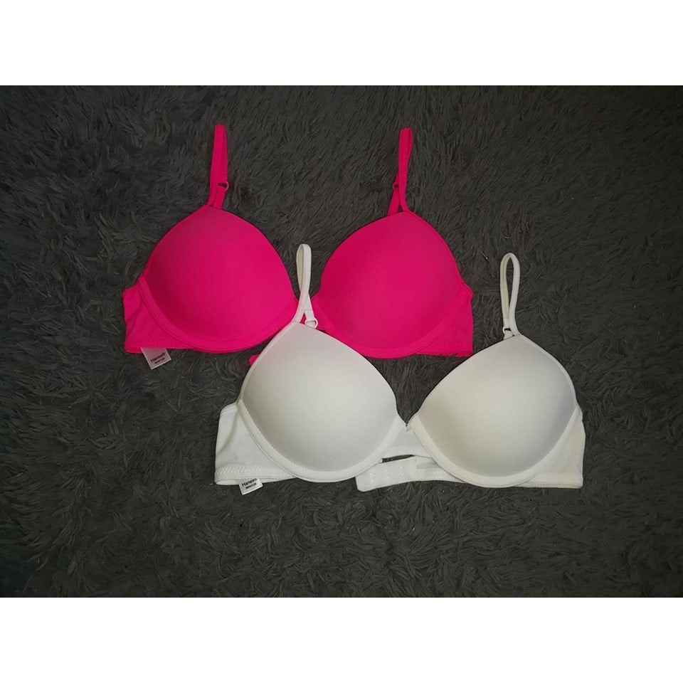 promo Paket Girls T shirt Bra Hanes isi 2pc white Pink murah kualitas bagus
