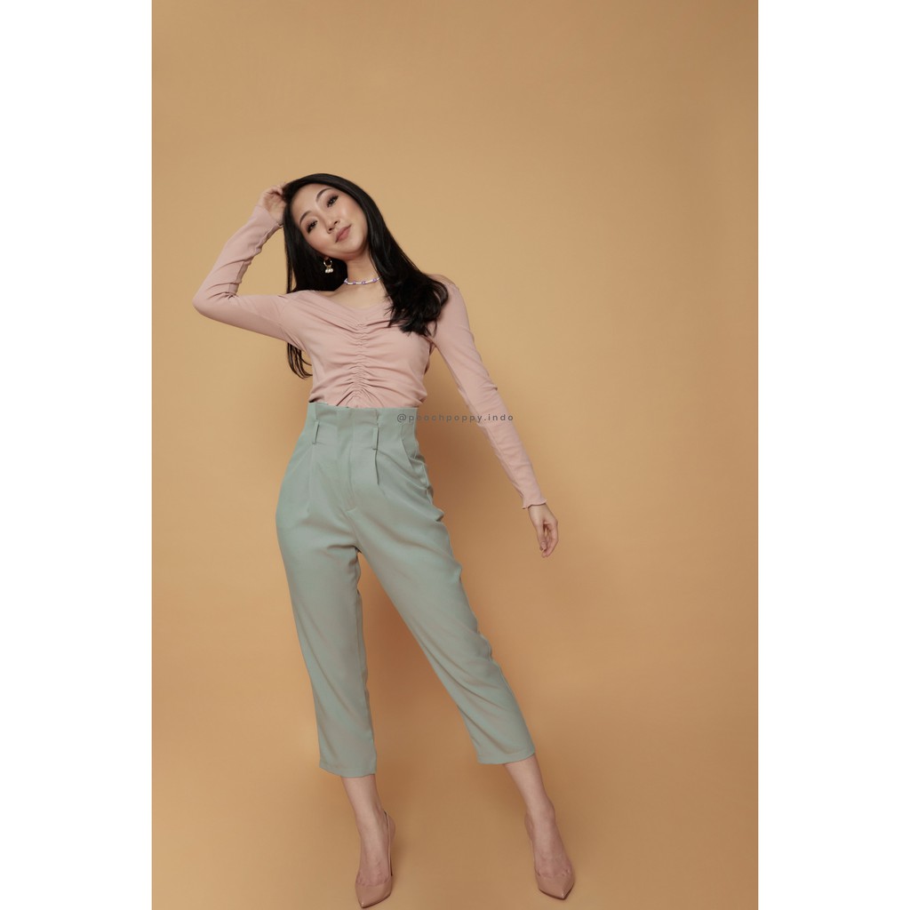 Peach Poppy Jiyu Pants - Celana Panjang Highwaist Bahan Wanita Casual Office All Size