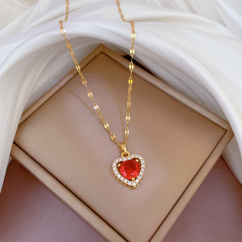 Kalung Rantai Emas 18K Dengan Liontin Hati Hias Batu Zircon Kubik Hypoallergenic Untuk Wanita