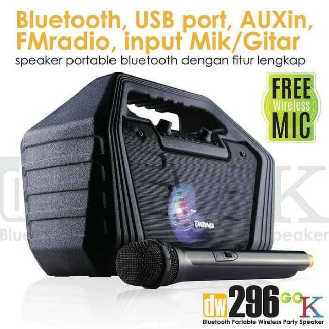 Speaker Karaoke Bluetooth  Mic Wireless Colokan 1 Mic Dazumba DW296