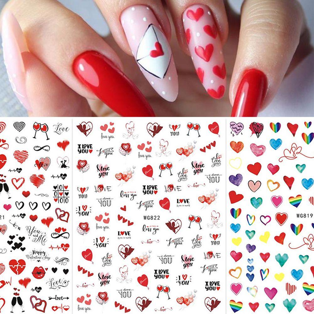 AUGUSTINA Agustina Valentine Day Stiker Kuku Gadis Hati Gelas Anggur Huruf Inggris Nail Decals