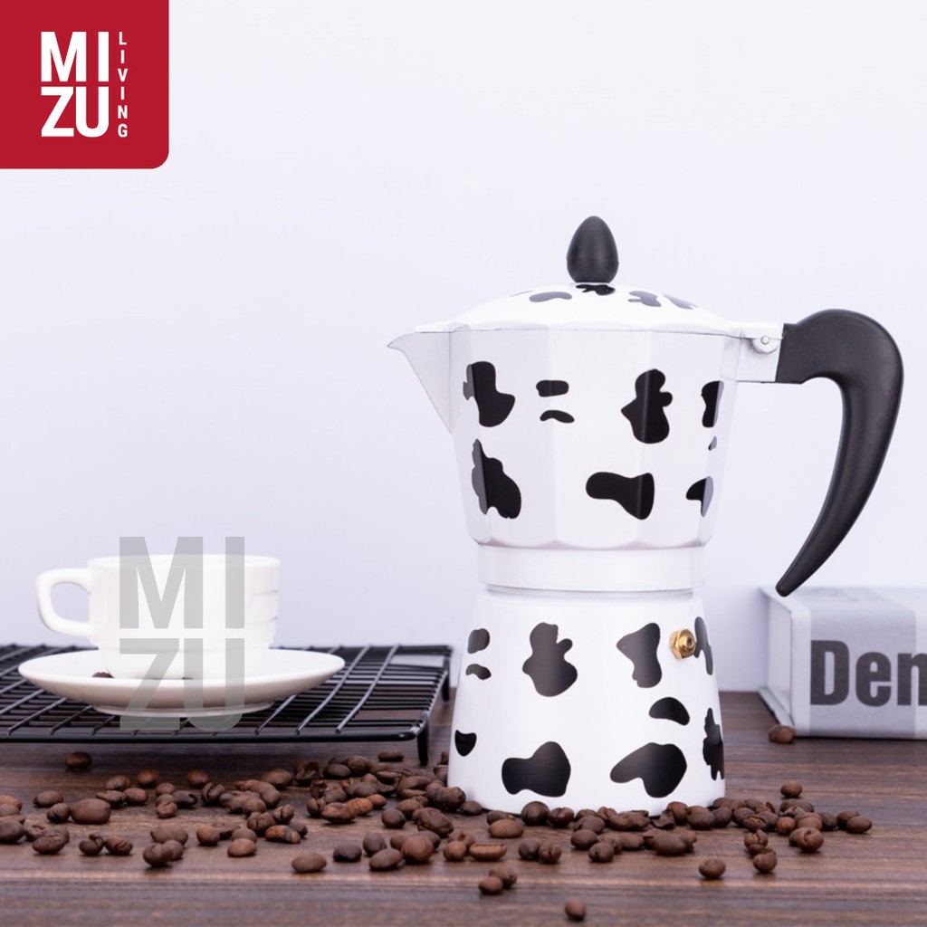 MOOOKA Cow Spots Moka Pot Unik Italian Espresso 6 Cups 300ml Teko Kopi Coffee Maker Motif Sapi