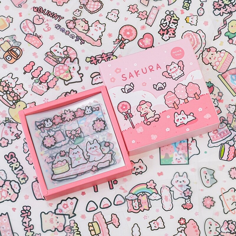 READY STOCK BISA COD 5 Lembar Sticker Tanpa Box Fancy Cute Sakura Stiker Lucu Dekorasi Minimalis Uni
