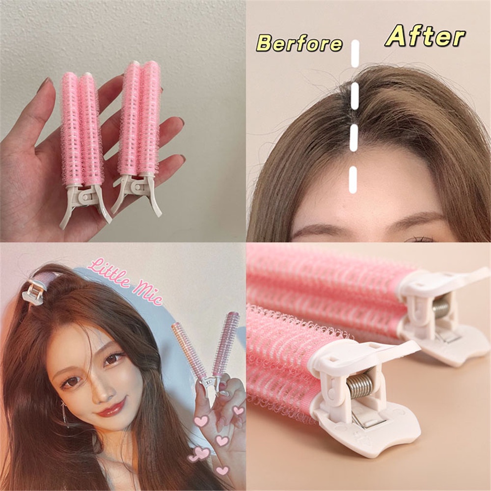 (Cod Tangding) 2pcs / Set Wig / Rambut Palsu Keriting Fluffy Warna Pink Untuk Wanita