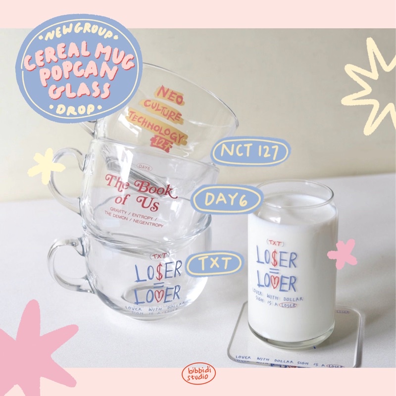 Cereal Mug & Popcan Glass NCT DREAM / TREASURE / STRAY KIDS / NCT 127 / DAY6 / TXT / SEVENTEEN