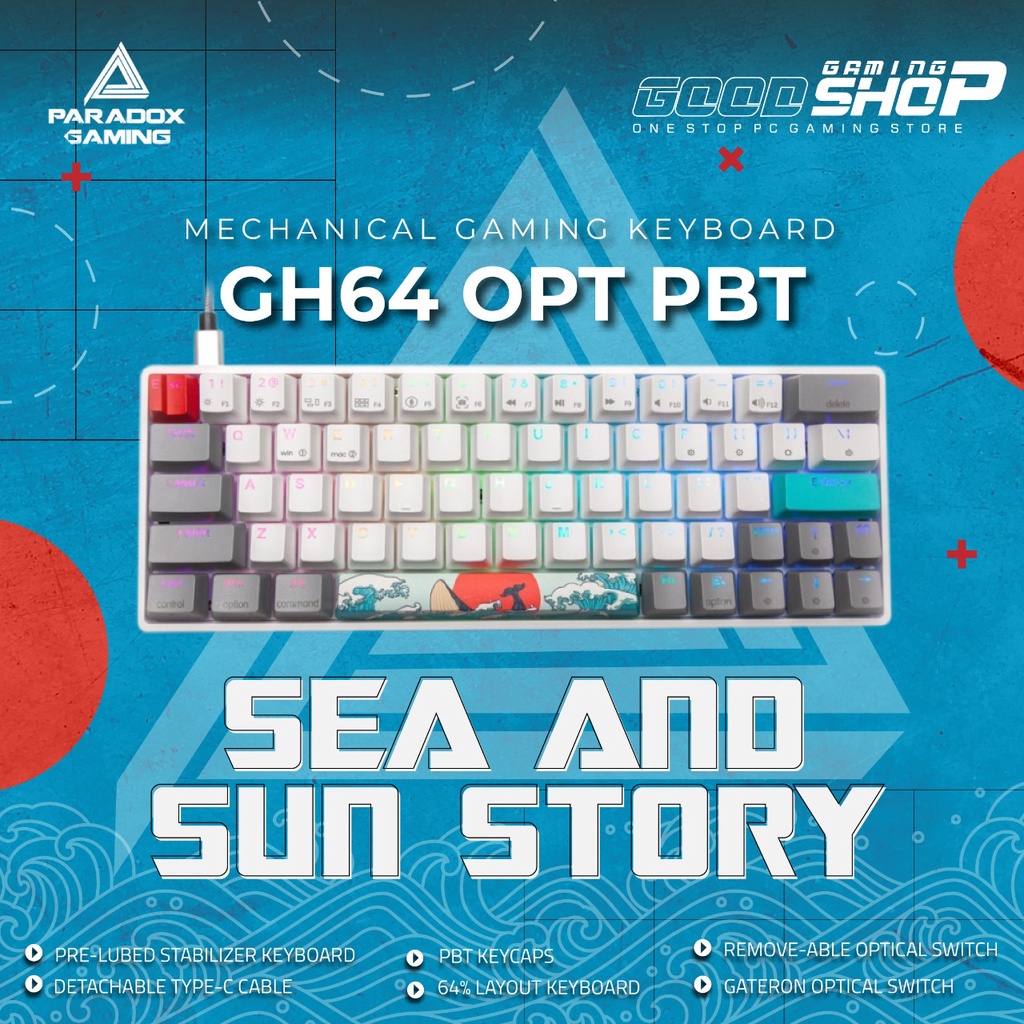 Paradox Gaming GH64 OPT PBT Sea &amp; Sun Story Mechanical Gaming Keyboard