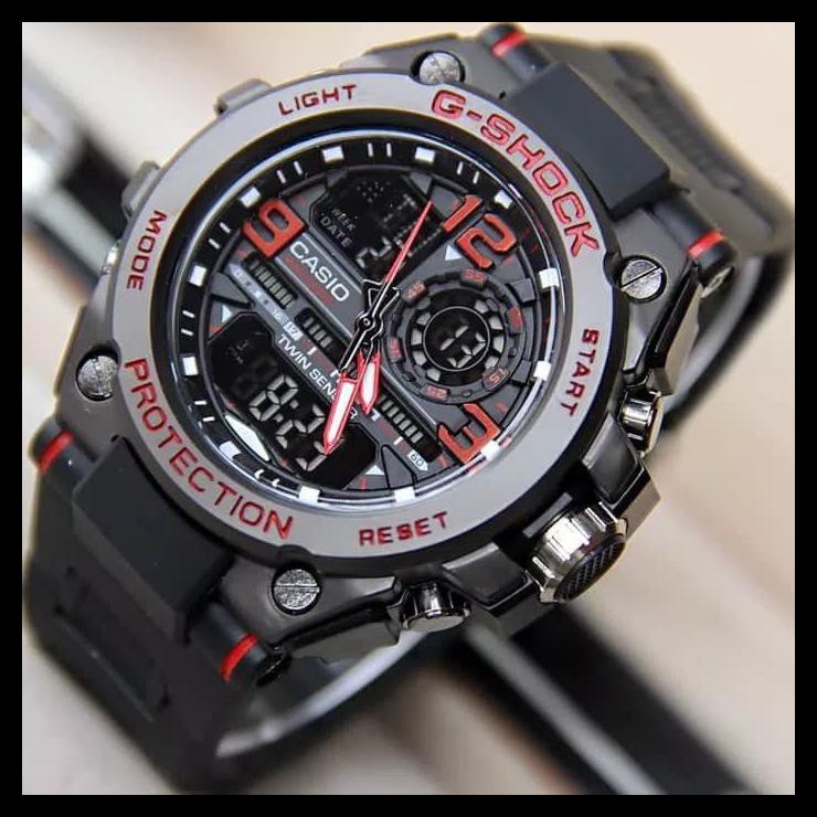 New List Jam Tangan Pria Casio G-Shock Gst 8600 Metal Rantai Mika Full Black - Merah Berkualitas