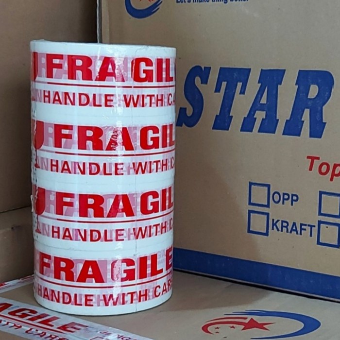 

Sale!!! Lakban Fragile Putih Star Tape Uk. 2 Inch X 90 Yard X 48 Mic Bagus