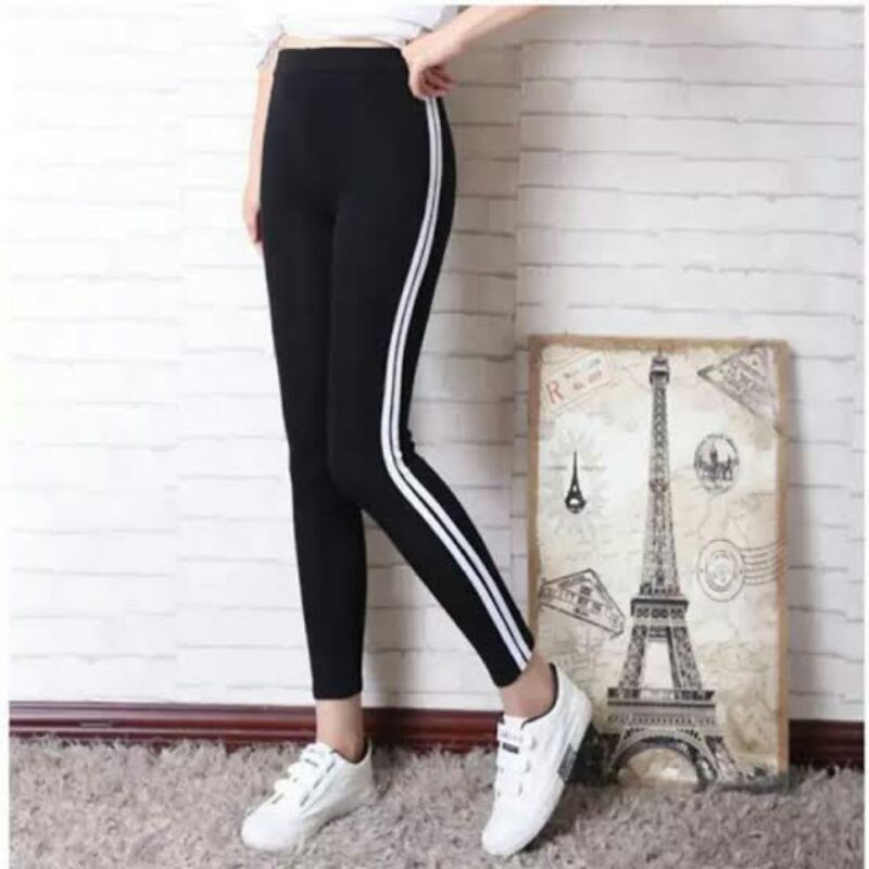 Celana legging wanita polos list / legging panjang wanita fashion