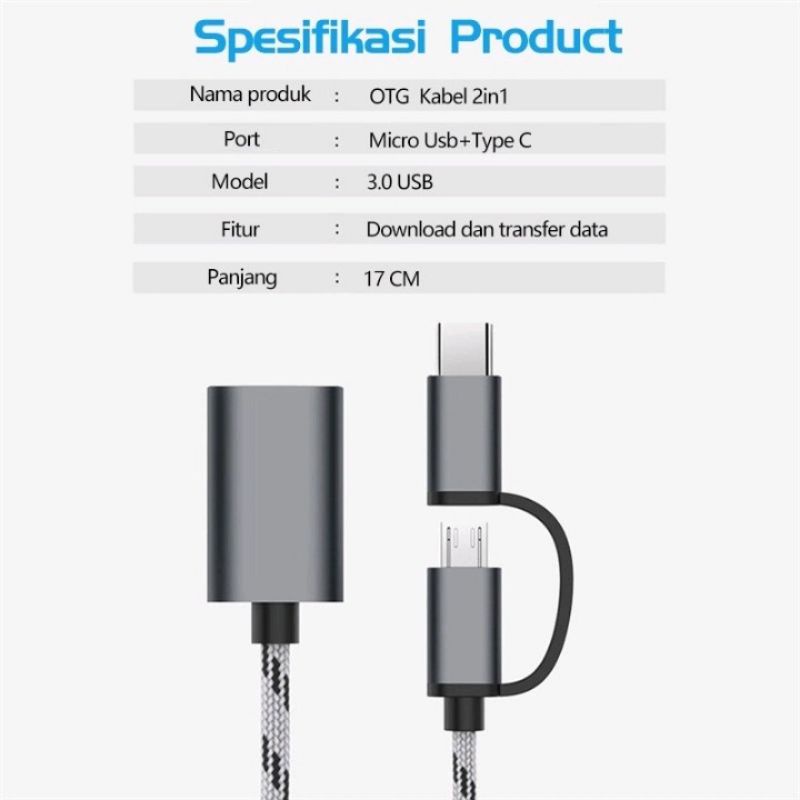 OTG KABEL 2in1 MULTIFUNGSI BAHAN BESI HIGHT SPEED MICRO &amp; TYPE C 2in1