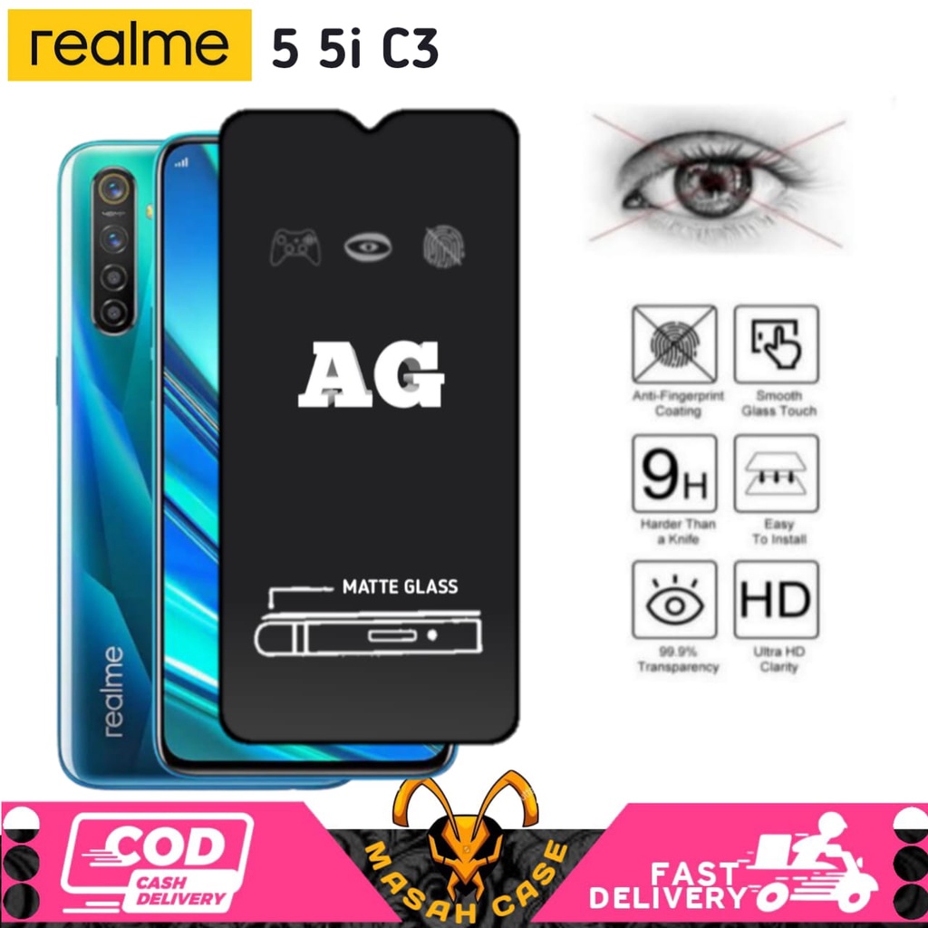 TEMPERED GLASS BLACK AG MATTE  REALME 5 5i 6i C3 6 6 PRO 5 PRO TEMPERED AG MATTE ANTI SPY