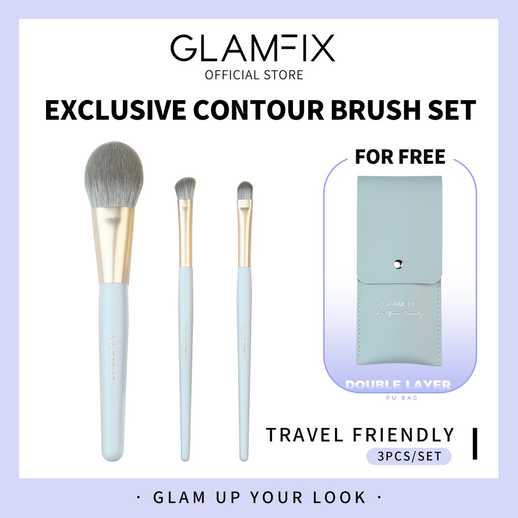 ❤ MEMEY ❤ GLAMFIX Exclusive Countur Brush Set 3pcs Free Pouch | Kuas Makeup