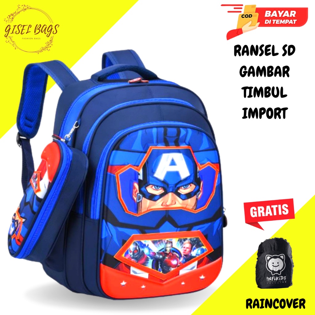 GB-Tas ransel anak laki laki SD tas ransel anak karakter superhero timbul tas ransel anak import