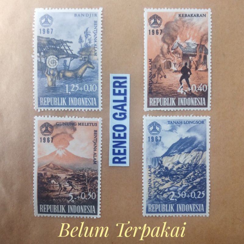 

(4 pcs) Set Lengkap Perangko seri Bencana alam tahun 1967 paket prangko lama kuno filateli nasional