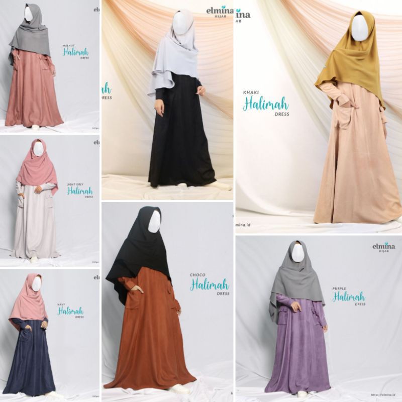 GAMIS/DRESS MUSLIMAH SYARI HALIMAH BY ELMINA POLOS BAHAN CORDUROY