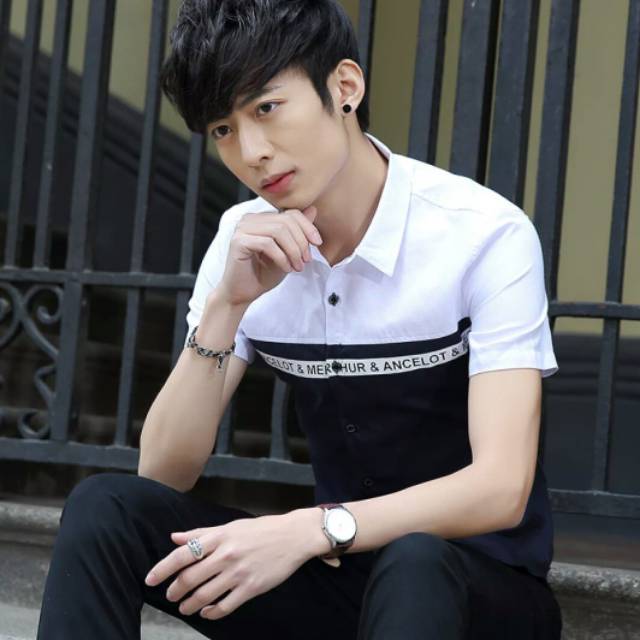kemeja pakaian pria legan pendek -fashion model korea