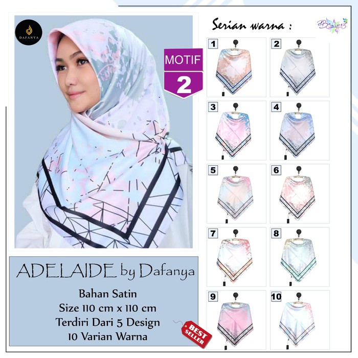 STOCK BARU Jilbab Segiempat Adelaide Satin Motif 2 By Dafanya Hijab Scarf Square