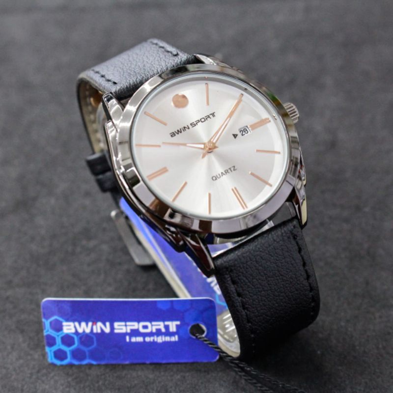 JAM TANGAN PRIA WANITA BWIN SPORT B633 ORIGINAL TANGGAL AKTIF TALI KULIT