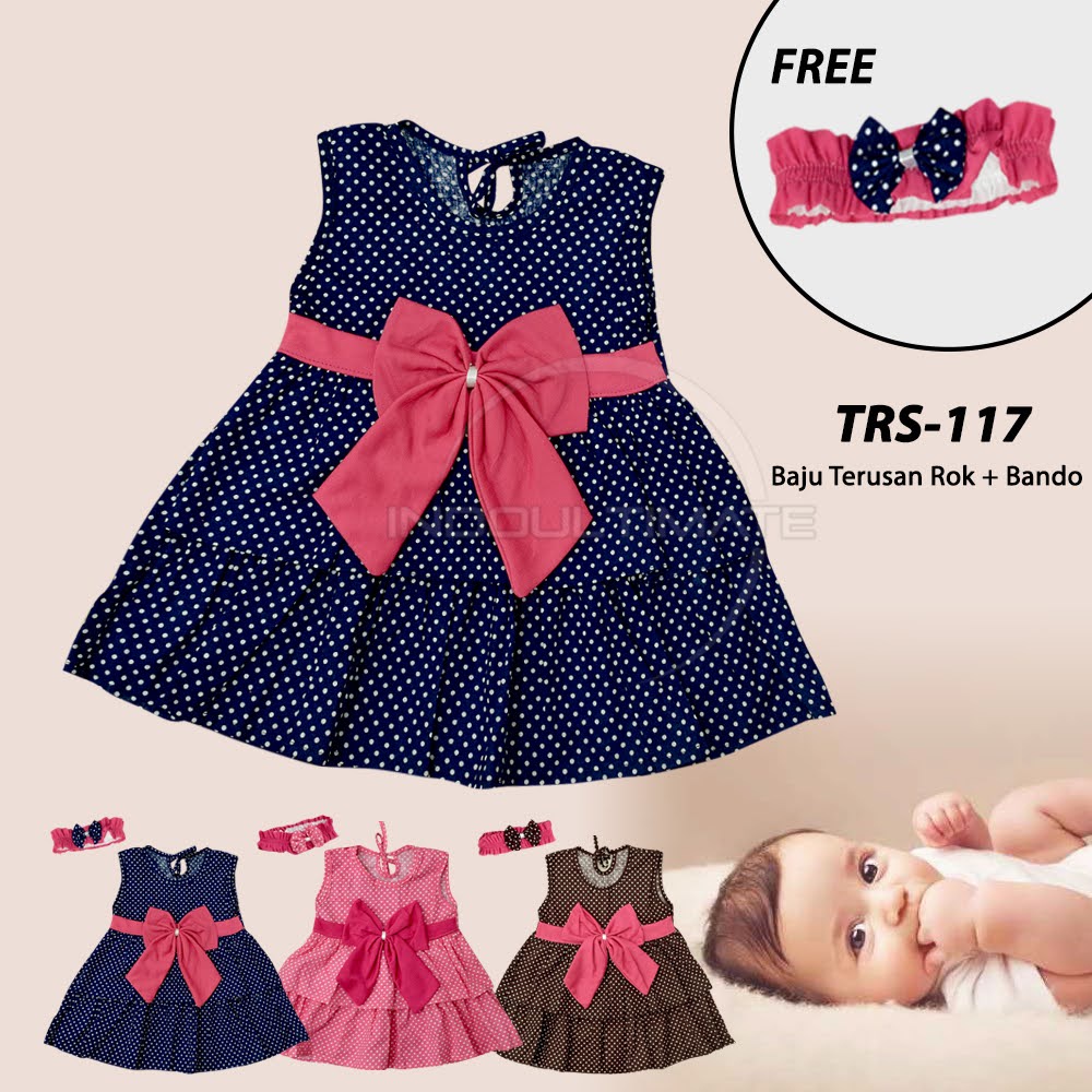 Dress Bayi + FREE Bando PLANET KIDZ TRS-117 Dress Rok Bayi Baju Rok Terusan Bayi Perempuan