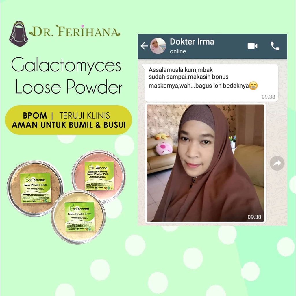 Premium Whitening Loose Powder Translucent dr. Ferihana Cosmetics &amp; Skincare Bedak Tabur dengan Teksture Lembut tidak Menutup Pori Pori cocok untuk kulit Normal Kering Berminyak Berjerawat Sensitif