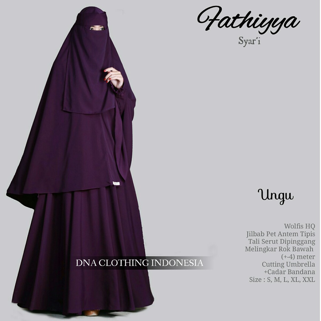 FATHIYYA SYARI UNGU |900gr104/140 ALLSIZE Gamis Cadar Bandana Wolfis Busui Pet Antem Original DNA